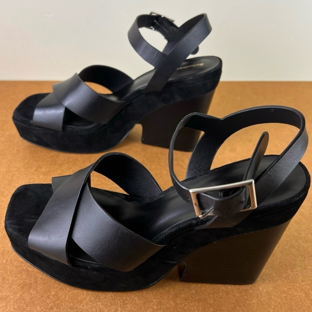 REFORMATION BLACK LEATHER PLATFORM SANDALS - Picture 7 of 13